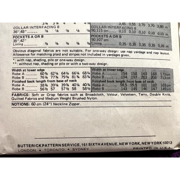 Butterick 5742 Pattern house coat robe 1970s size 14 - Picture 3 of 7